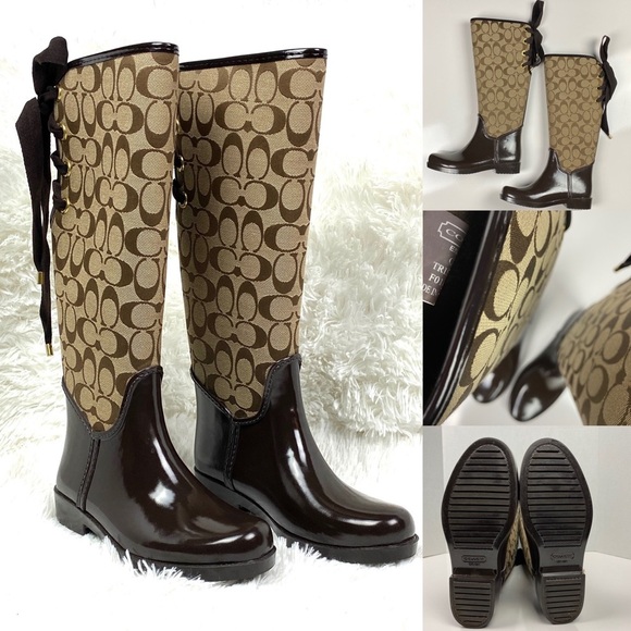 Coach Signature Logo Tall Rain Boots - Picture 1 of 2